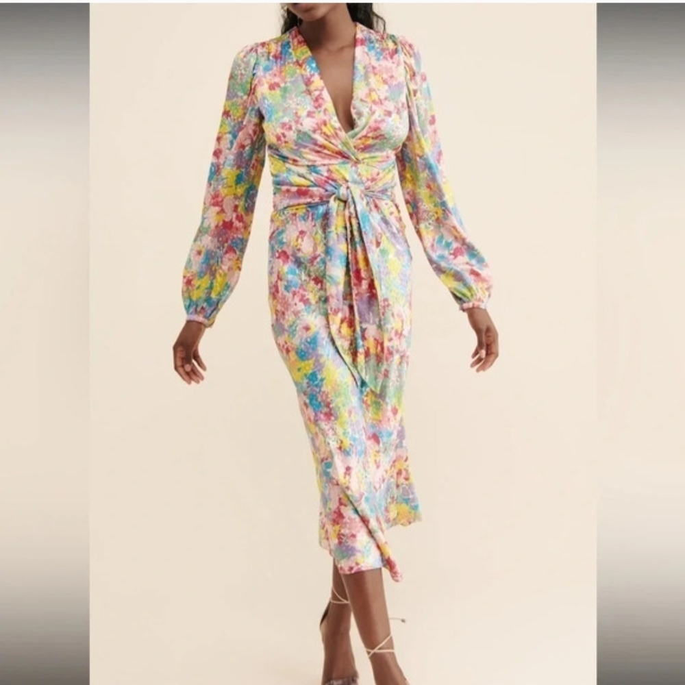 Ronny Kobo Collection Vibrant Floral Midi Dress Size Xs